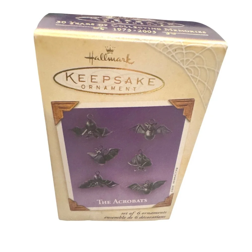 Hallmark Keepsake The Acrobats Pewter Bat Ornaments 6pc Halloween 2003 QFO6029